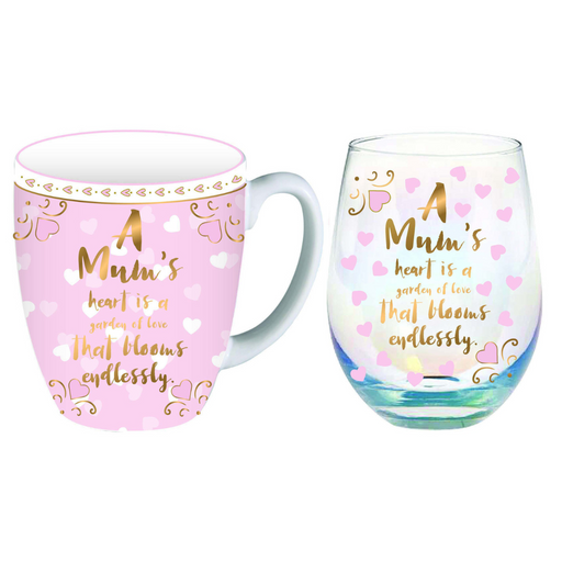 Ronis Mums Heart Mug/Stemless Glass Set