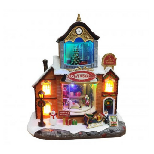 Ronis Musical Santa's Workshop With Spinning Train And Spinning Work Bench USB 30x25cm