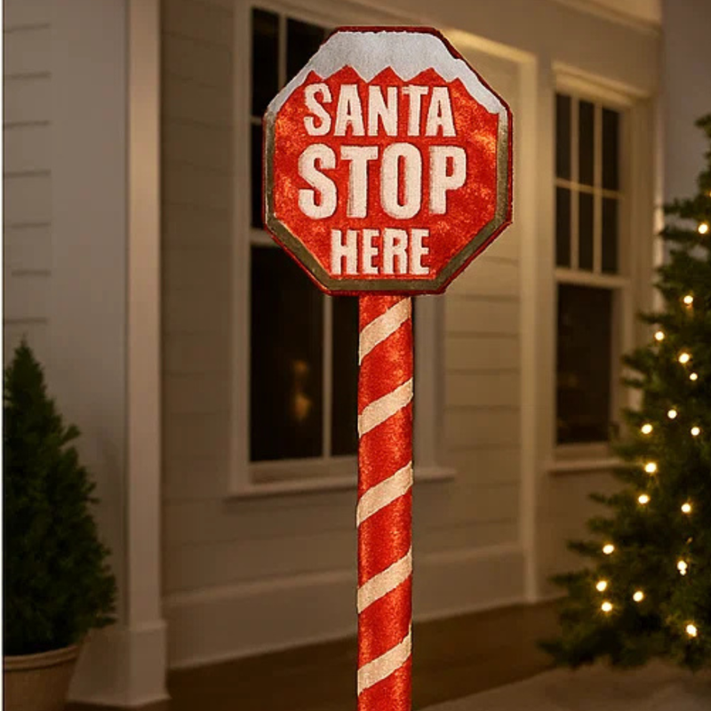 Santa Stop Here Christmas Sign with Lights 152cm