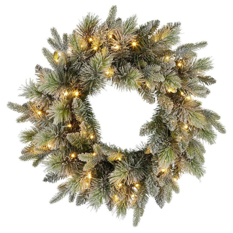 Ronis Christmas Wreath w Lights Snowy Stamford Spruce 61cm