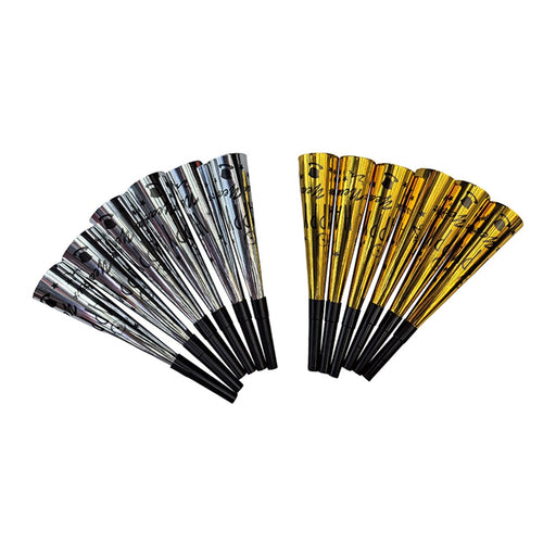 Happy New Year party horns pack of six