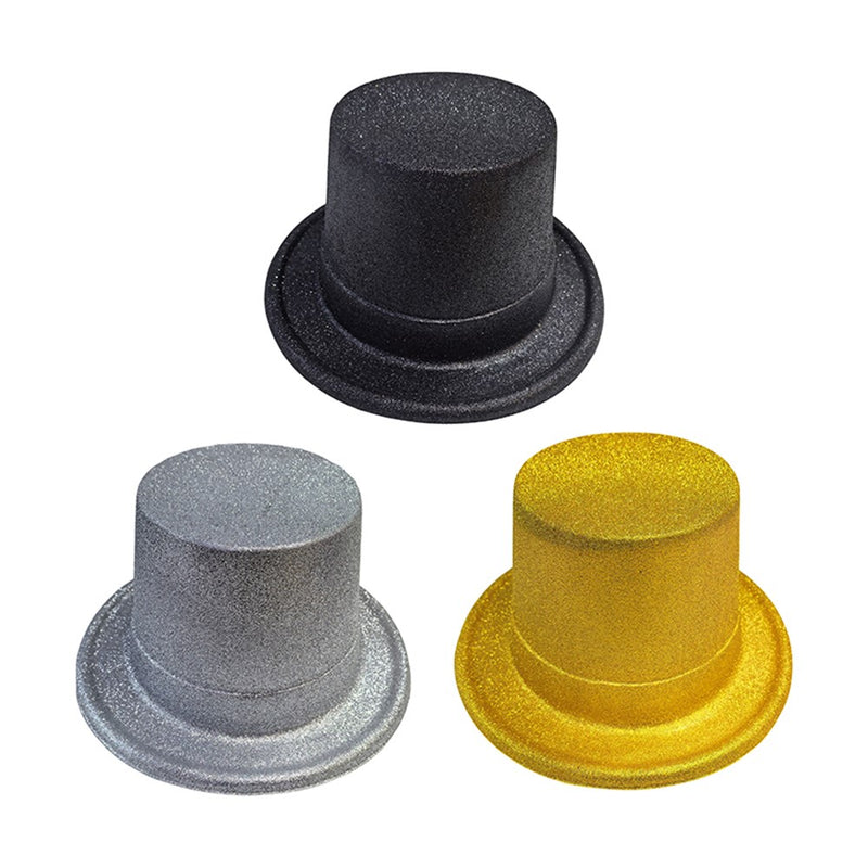 Assorted glitter top hats for party costumes