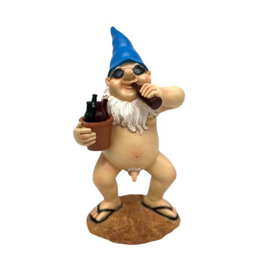 Ronis Naked Gnome Drinking Beer 28cm