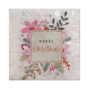 Pink 2-ply Christmas napkins with Merry Christmas text, 33x33cm, 20 pack