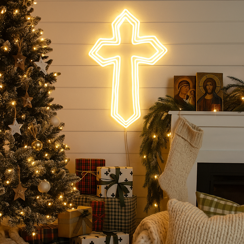 Large neon light 3-layer cross – 900cm religious outdoor display for Christmas or spiritual decoration