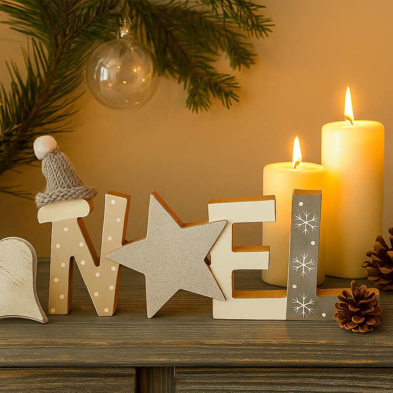 Light grey Noel table top sign 22x11.5x2.2cm modern Christmas décor
