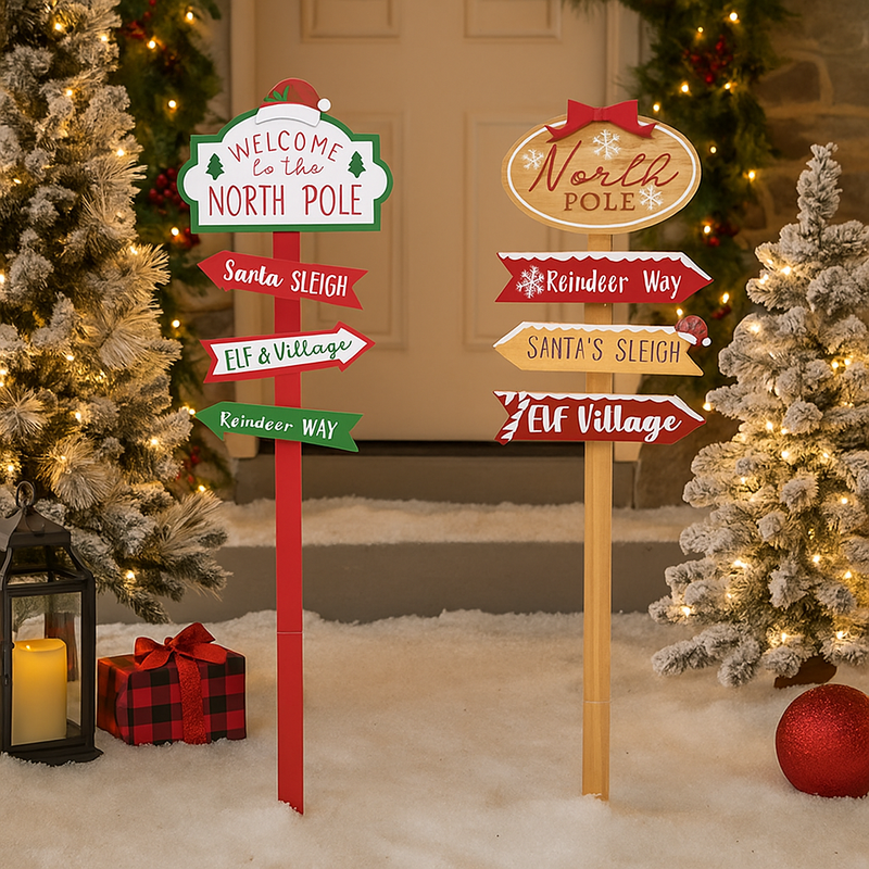 North Pole Stake 100cm Large Assorted Christmas Decoration