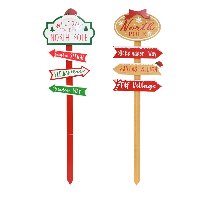 North Pole Stake 100cm Large Assorted Christmas Decoration