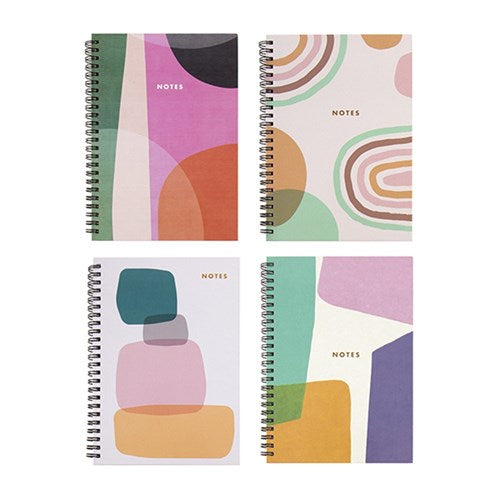 Notebook Hard Cover Printed Spiral A4 120pg – spiral-bound A4 notebook with hard cover in assorted printed designs