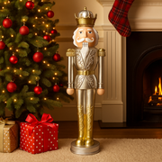 100cm tall Christmas nutcracker soldier in gold and silver uniform – decorative festive figure