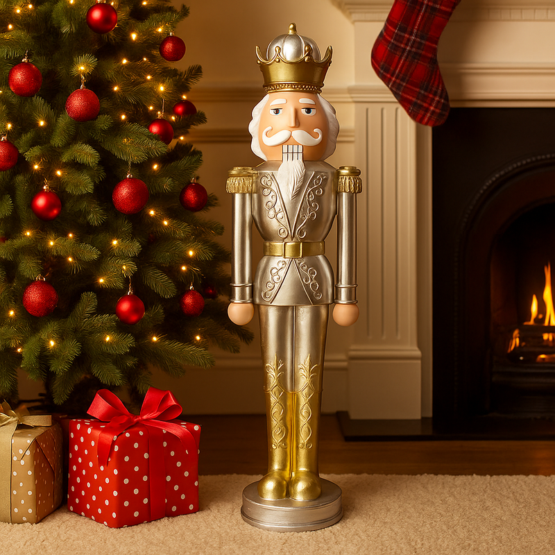100cm tall Christmas nutcracker soldier in gold and silver uniform – decorative festive figure