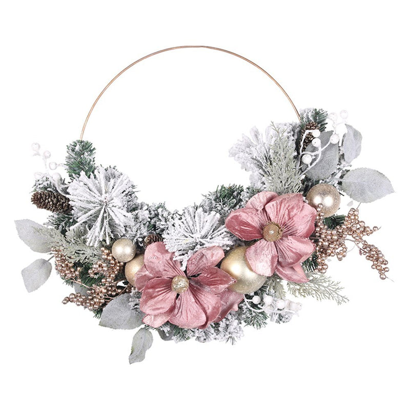 Pink Magnolia Metal Wreath 60cm