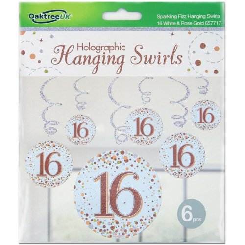 Rose gold 16th birthday hanging swirls