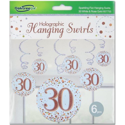 Rose gold 30th birthday hanging swirls