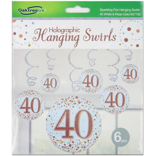 Rose gold 40th birthday hanging swirls