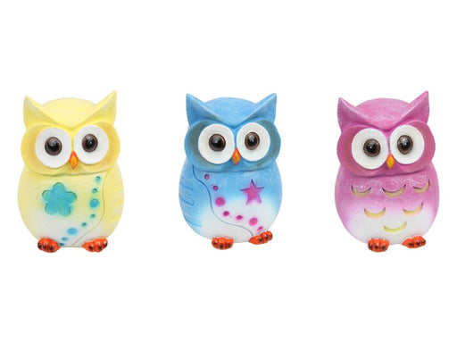 Colorful sitting owl figurine 12cm