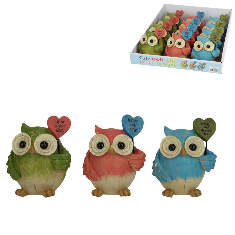 Colourful owl ornament with inspirational heart