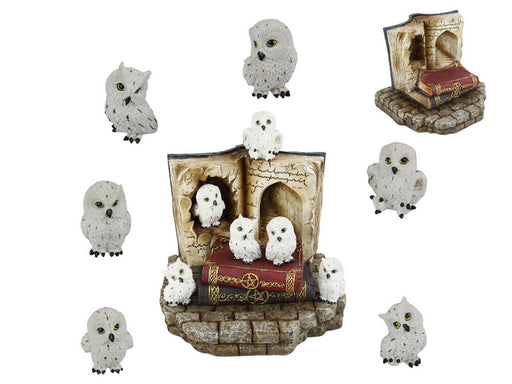 Miniature white owl on spell book figurine