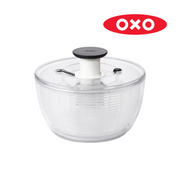 OXO Good Grips Salad Spinner 4.0 with clear bowl and green pump lid