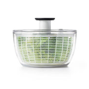 OXO Good Grips Salad Spinner 4.0 with clear bowl and green pump lid