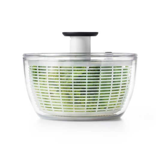 OXO Good Grips Salad Spinner 4.0 with clear bowl and green pump lid