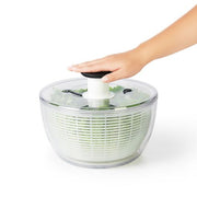 OXO Good Grips Salad Spinner 4.0 with clear bowl and green pump lid