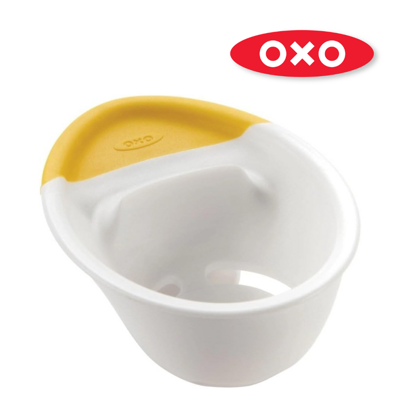 OXO Good Grips 3-in-1 Egg Separator with bowl hook, raised cracking edge, and non-slip grip for easy egg prep.