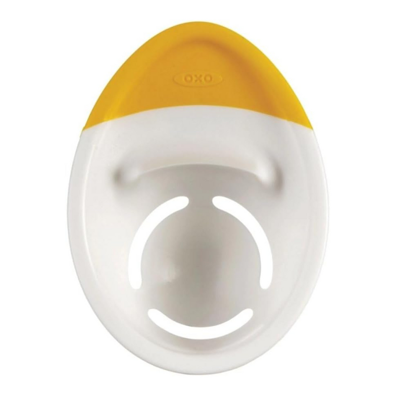 OXO Good Grips 3-in-1 Egg Separator with bowl hook, raised cracking edge, and non-slip grip for easy egg prep.