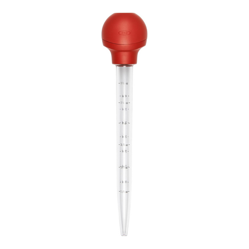OXO Good Grips Baster with heat-safe silicone bulb and cleaning brush included.