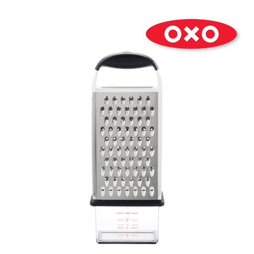 OXO Good Grips Box Grater with stainless steel blades and non-slip handle for cheese, vegetables, and more.