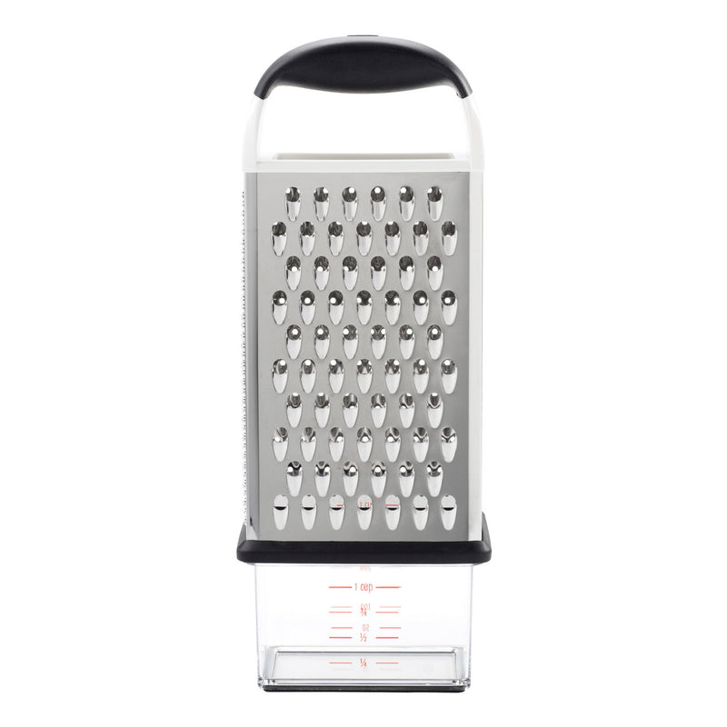 OXO Good Grips Box Grater with stainless steel blades and non-slip handle for cheese, vegetables, and more.