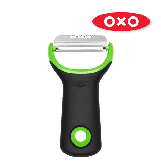 OXO Good Grips Citrus Prep Peeler and Zester with black handle and stainless steel blades