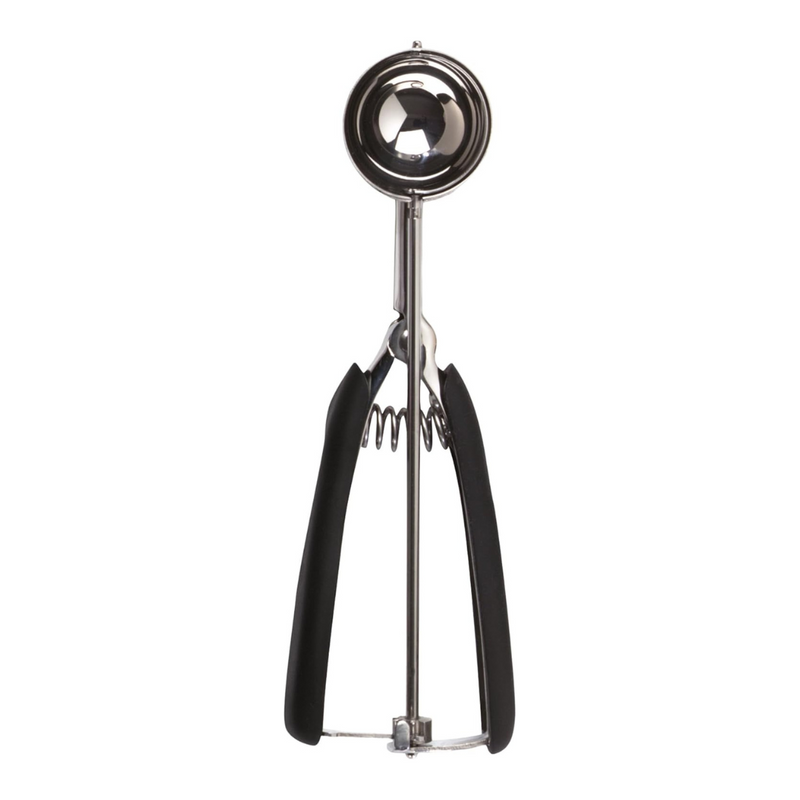 OXO Good Grips Medium Cookie Scoop with stainless steel head and soft spring-loaded non-slip handle.