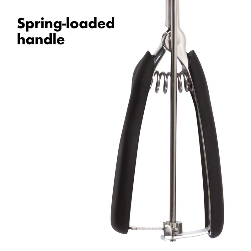 OXO Good Grips Medium Cookie Scoop with stainless steel head and soft spring-loaded non-slip handle.