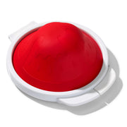 OXO Good Grips Cut & Keep Silicone Tomato Saver with red silicone lid and clear base
