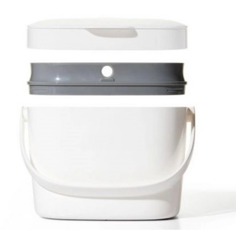 OXO Good Grips Easy-Clean Compost Bin in white with flip-up lid