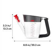 OXO Good Grips Fat Separator 4 Cup / 1L with strainer, stopper, and clear measurement markings.