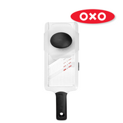 OXO Good Grips Hand-Held Mandoline Slicer with adjustable stainless steel blade and non-slip handle for precise fruit and vegetable slicing.