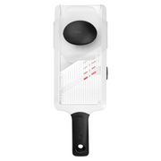 OXO Good Grips Hand-Held Mandoline Slicer with adjustable stainless steel blade and non-slip handle for precise fruit and vegetable slicing.