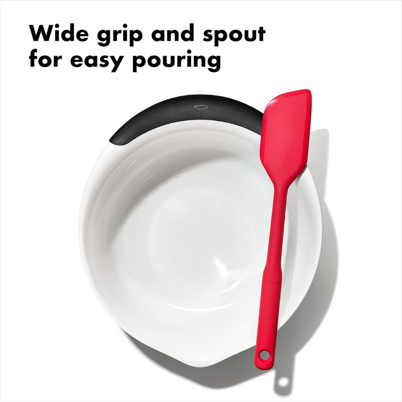 OXO Good Grips Mixing Bowl with non-slip base and handle for stable, comfortable mixing.