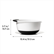 OXO Good Grips Mixing Bowl with non-slip base and handle for stable, comfortable mixing.