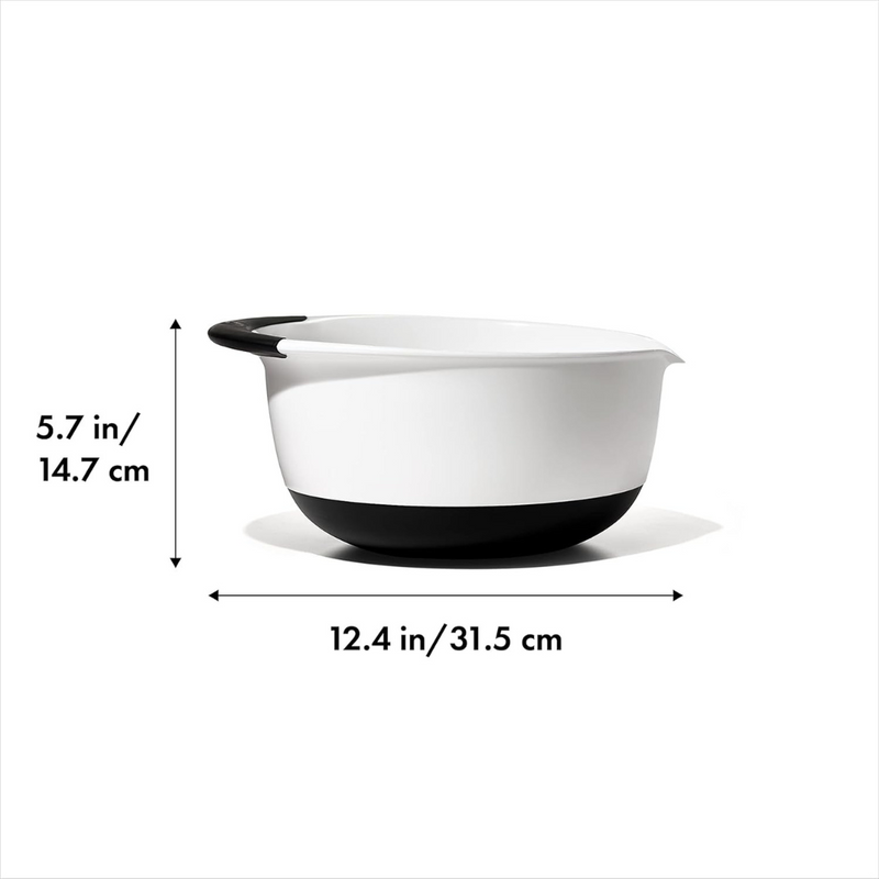 OXO Good Grips Mixing Bowl with non-slip base and handle for stable, comfortable mixing.