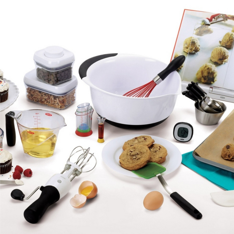 OXO Good Grips Mixing Bowl with non-slip base and handle for stable, comfortable mixing.