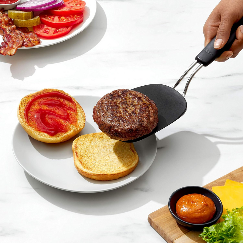 OXO Good Grips Large Nylon Flexible Turner with wide heat-resistant head and soft non-slip handle.