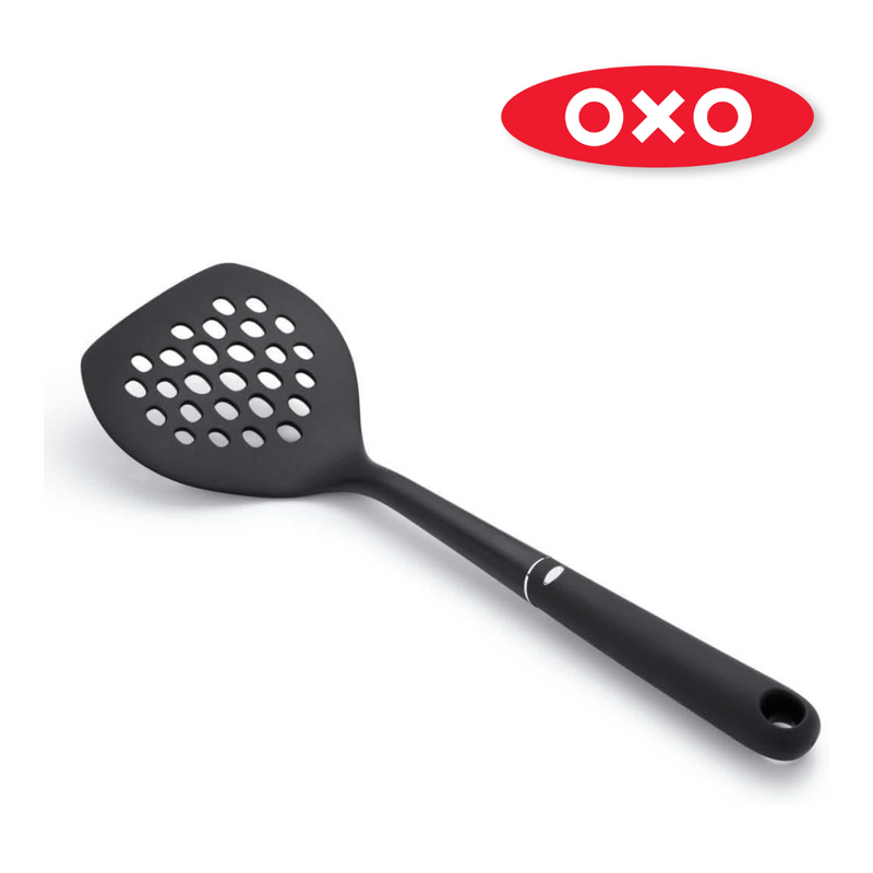 OXO Good Grips Nylon Round Turner with black nylon head and soft non-slip handle.