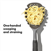 OXO Good Grips Pasta Scoop Strainer with black nylon head and ergonomic non-slip handle