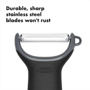 OXO Good Grips Prep Y-Peeler with black handle and stainless steel blade
