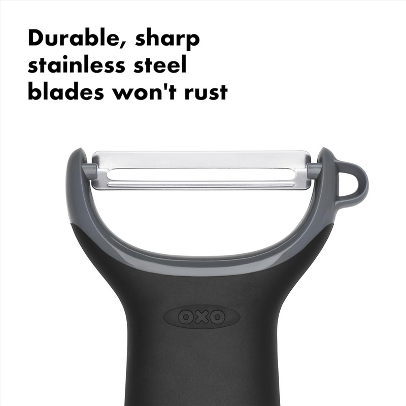 OXO Good Grips Prep Y-Peeler with black handle and stainless steel blade