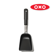 OXO Good Grips Roast and Fry Scoop with deep perforated stainless steel head and non-slip handle.