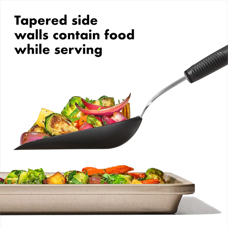 OXO Good Grips Roast and Fry Scoop with deep perforated stainless steel head and non-slip handle.